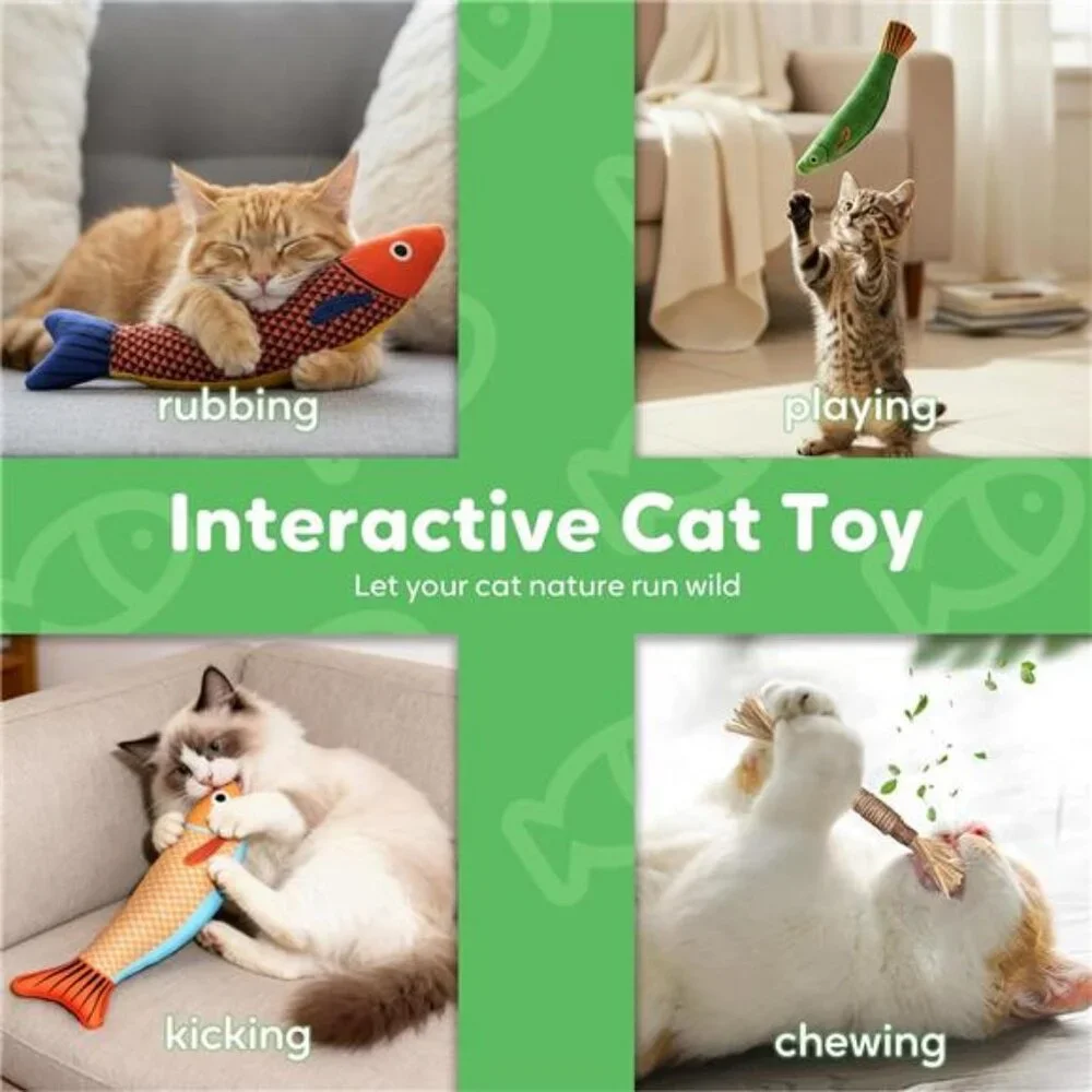 Catnip Toys Saury Fish, Cat & Kitten Chew Kicker Interactive Crinkle Toys